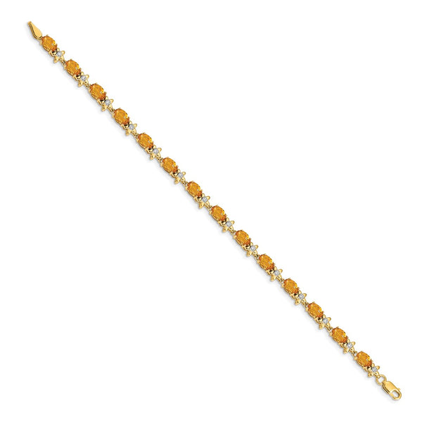 14K Gold Floral Design Bracelet with Diamonds & Citrine