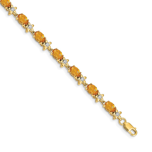 14K Gold Floral Design Bracelet with Diamonds & Citrine