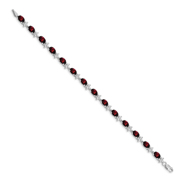 14K White Gold Floral Bracelet with Garnet & Diamonds