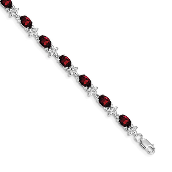 14K White Gold Floral Bracelet with Garnet & Diamonds