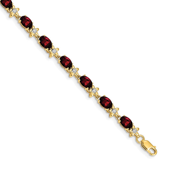 14K Gold Floral Design Bracelet with Diamonds & Garnets