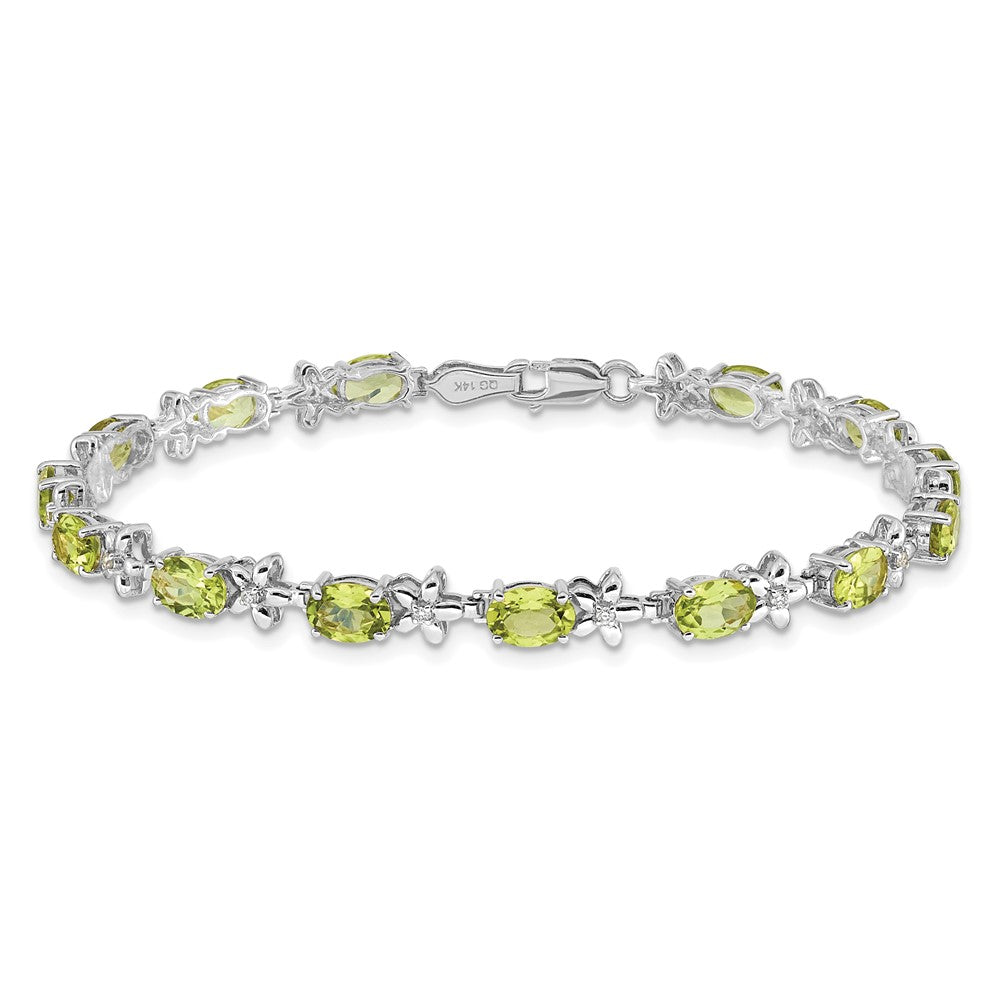 Shop Stylish 14K White Gold Floral Bracelet with Diamonds & Peridot, 7" Long