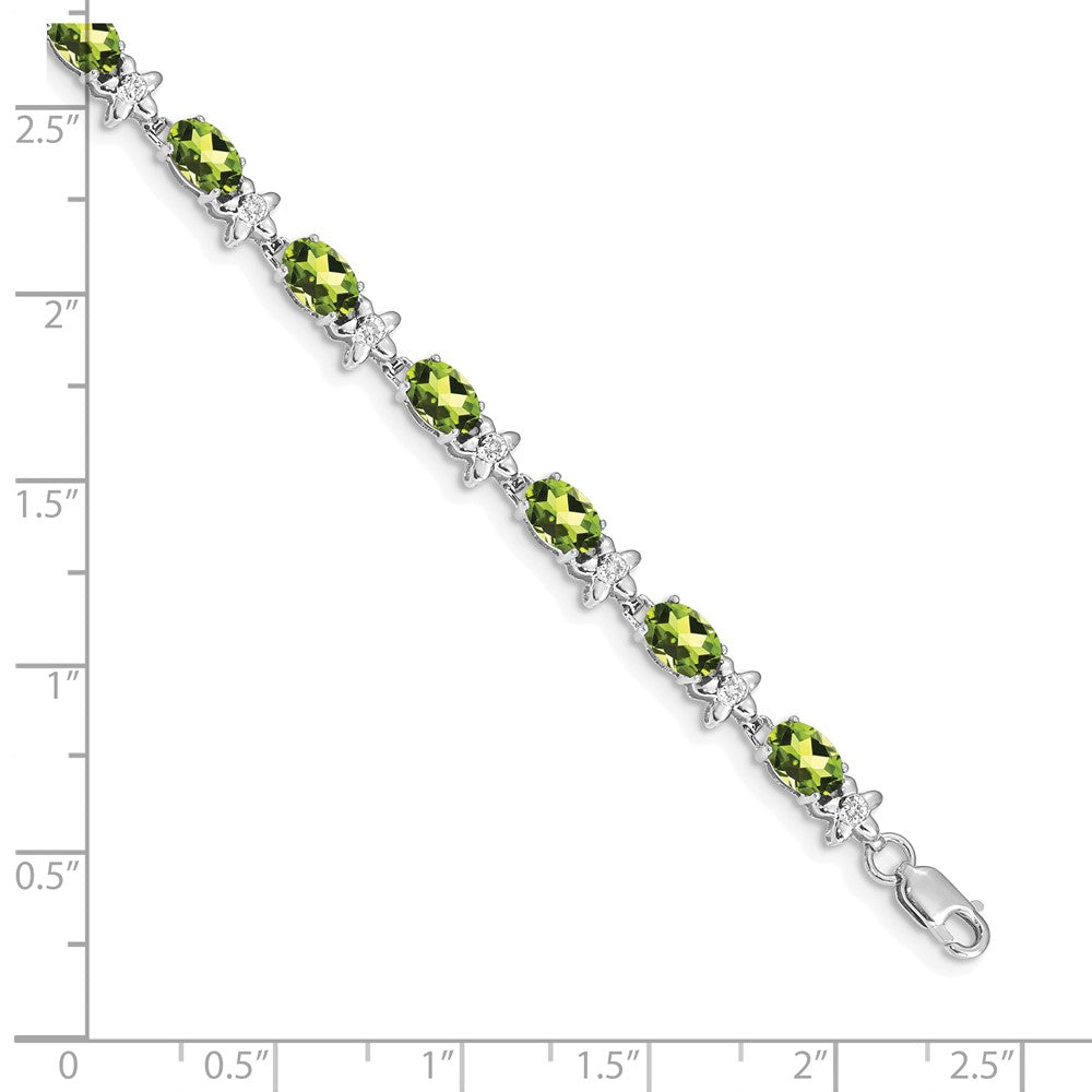 Shop Stylish 14K White Gold Floral Bracelet with Diamonds & Peridot, 7" Long