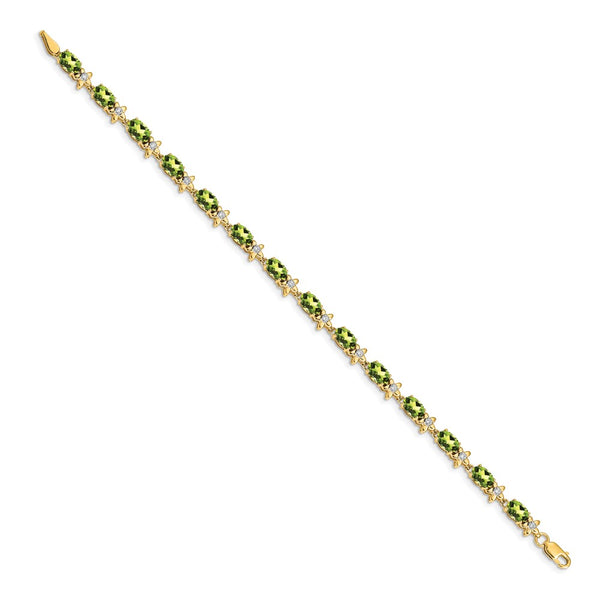 14K Gold Floral Bracelet with Diamonds & Peridot