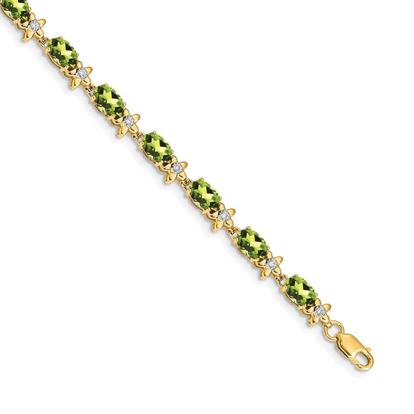 14K Gold Floral Bracelet with Diamonds & Peridot