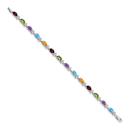 Shop Exclusive 14K White Gold Rainbow Floral Gemstone & Diamond Bracelet