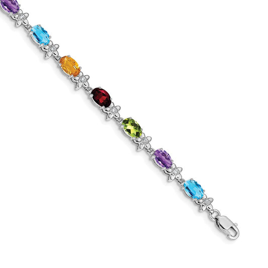 Shop Exclusive 14K White Gold Rainbow Floral Gemstone & Diamond Bracelet