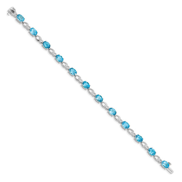 14K White Gold Bracelet with Blue Topaz & Diamond Accents