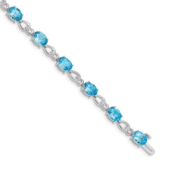 14K White Gold Bracelet with Blue Topaz & Diamond Accents