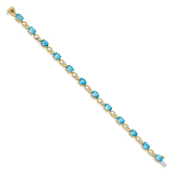 14K Gold Blue Topaz & Diamond Bracelet - 7.5"