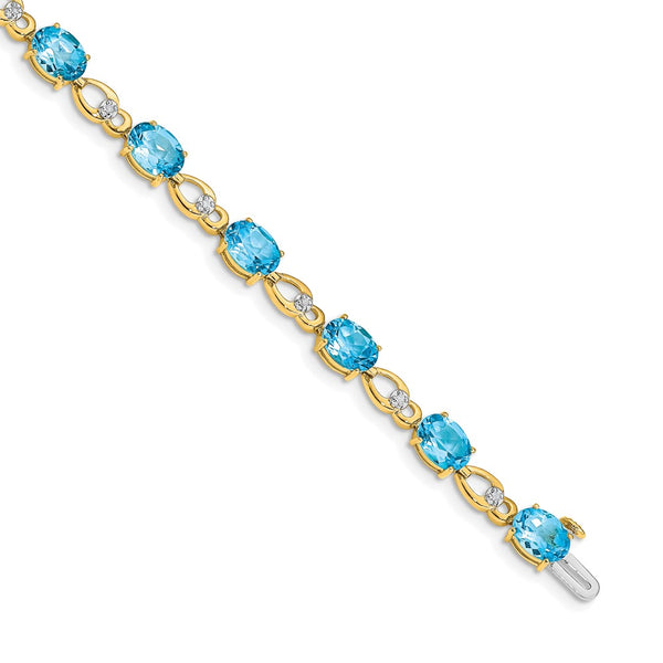 14K Gold Blue Topaz & Diamond Bracelet - 7.5"