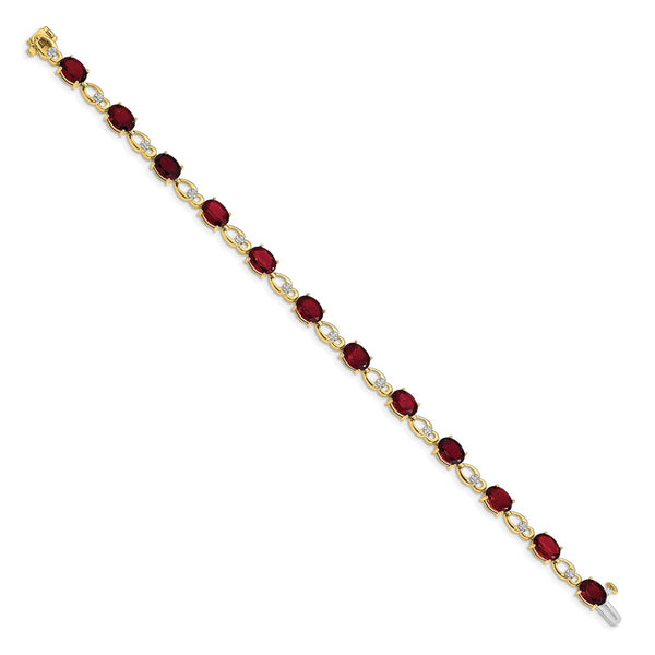 14K Gold Garnet & Diamond Bracelet, 7.5" Long