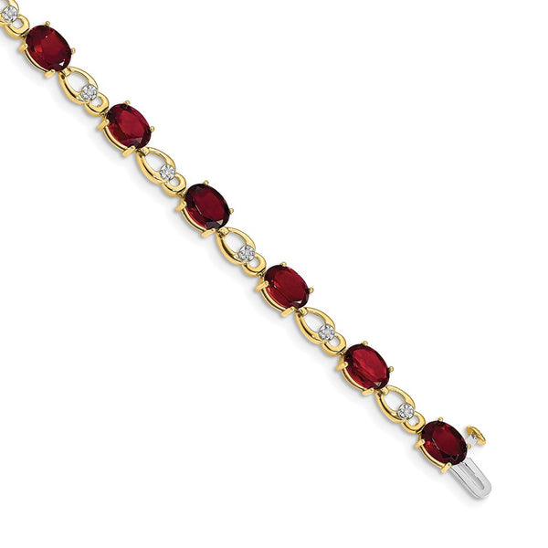 14K Gold Garnet & Diamond Bracelet, 7.5" Long