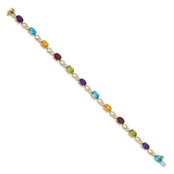 14K Gold Rainbow Gemstone & Diamond Bracelet