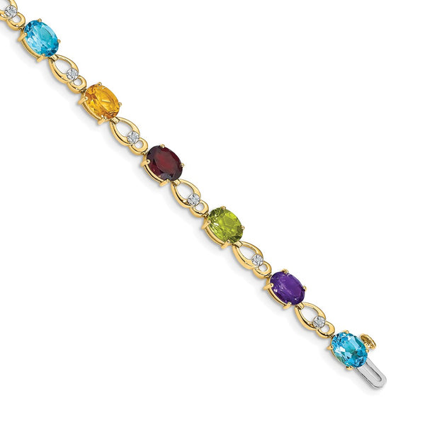 14K Gold Rainbow Gemstone & Diamond Bracelet