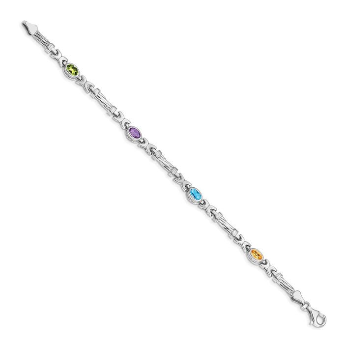 High-Quality 14K White Gold Multi-Colored Gemstone Bracelet - Stylish Value!-2