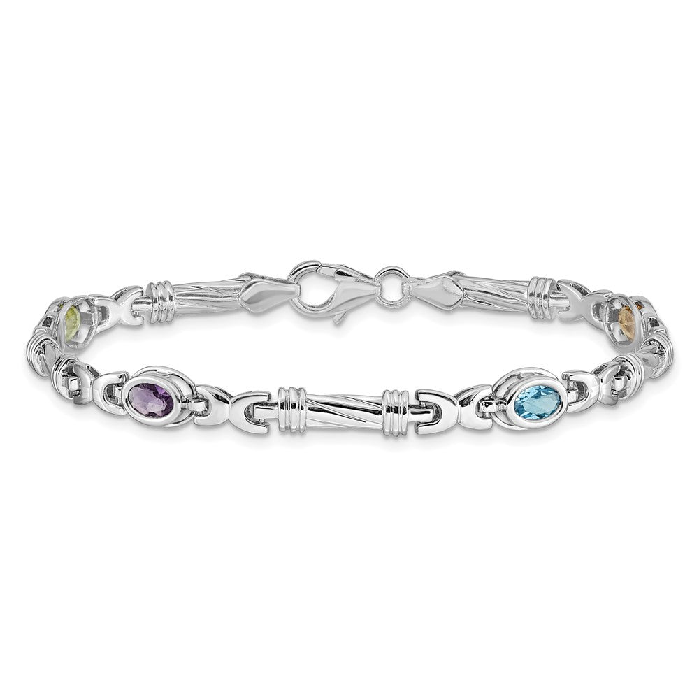 High-Quality 14K White Gold Multi-Colored Gemstone Bracelet - Stylish Value!