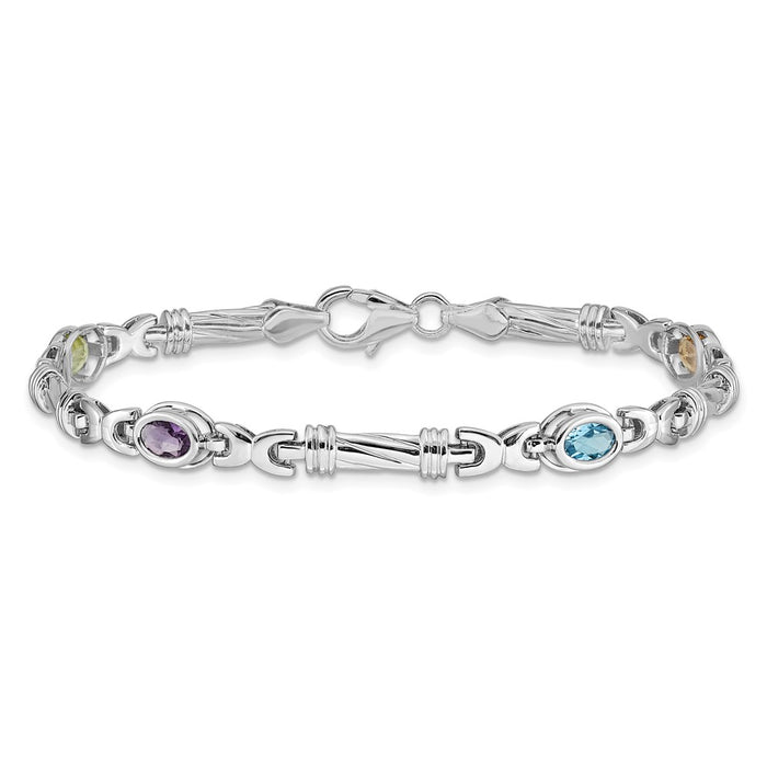 High-Quality 14K White Gold Multi-Colored Gemstone Bracelet - Stylish Value!-3