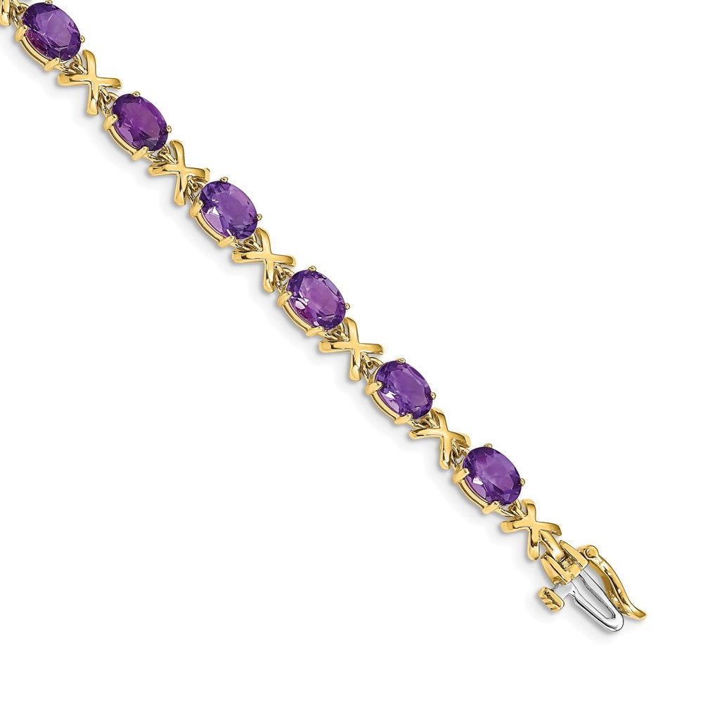 Shop Stylish 14K Gold 7x5mm Oval Amethyst Bracelet - Affordable Luxury Gemstone Jewelry