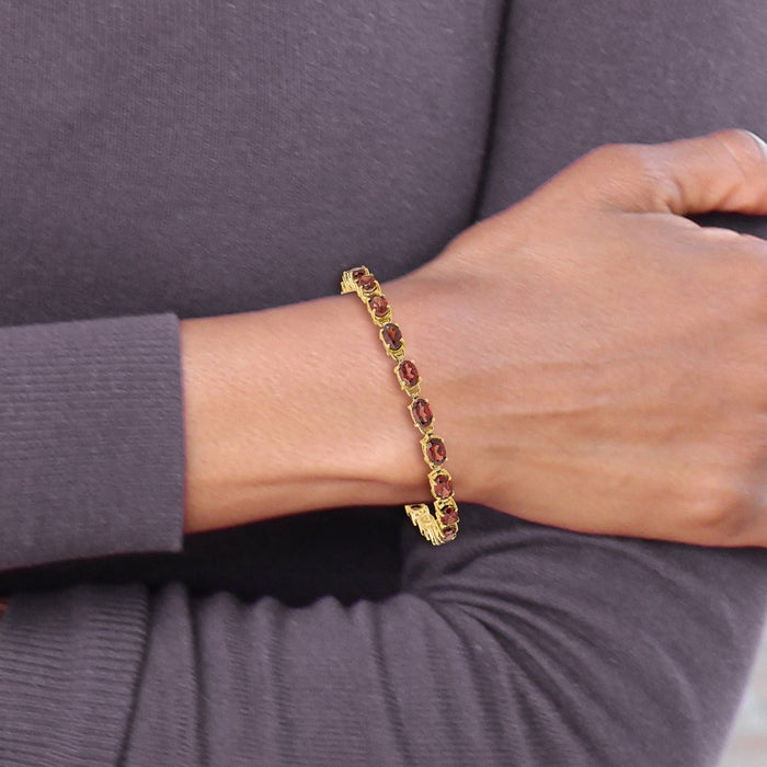 Exclusive 14K Gold 6x4mm Oval Garnet Bracelet - Stylish Luxury Value Offer!-4