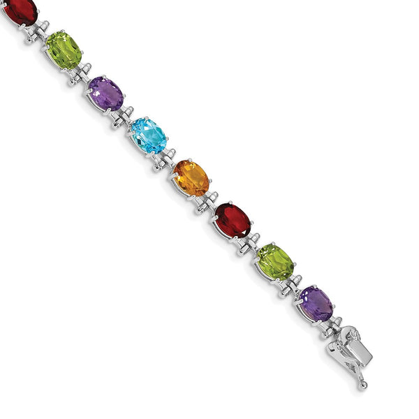 14K White Gold Multicolor Gemstone Bracelet