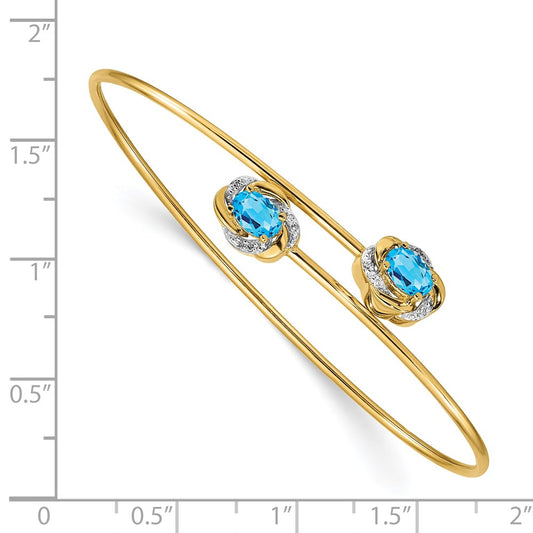 Exclusive 14K Gold Polished Bangle with 0.03ct Diamond & Blue Topaz | Stylish Value