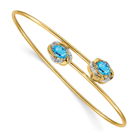 Exclusive 14K Gold Polished Bangle with 0.03ct Diamond & Blue Topaz | Stylish Value