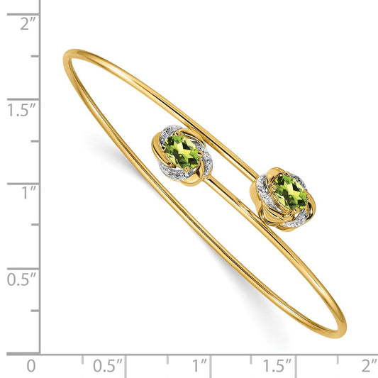 High-Quality 14K Gold Flexible Bangle with 0.03ct Diamond & Peridot Accents