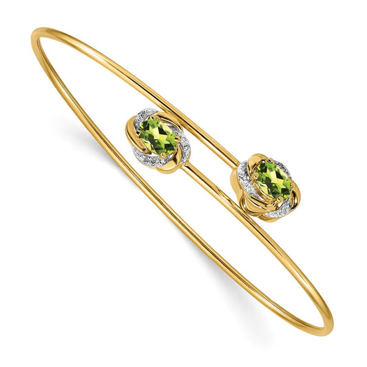 High-Quality 14K Gold Flexible Bangle with 0.03ct Diamond & Peridot Accents