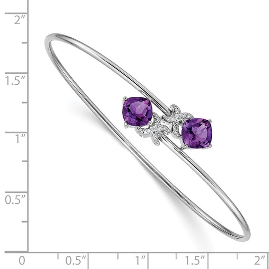 Buy Stylish 14K White Gold Bangle with 0.03ct Diamond & Amethyst Accents