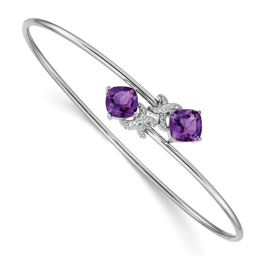 Buy Stylish 14K White Gold Bangle with 0.03ct Diamond & Amethyst Accents