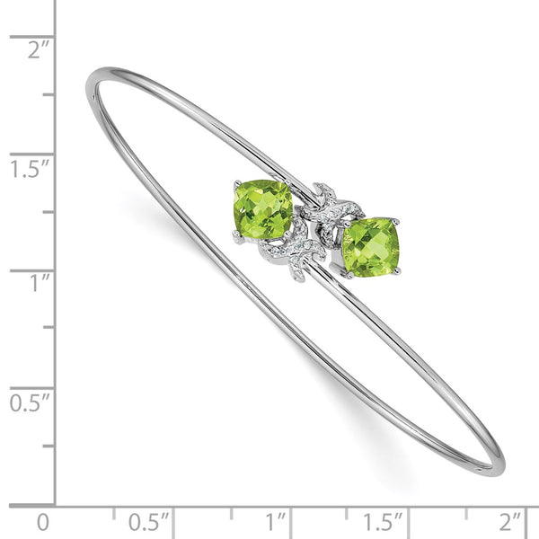 14K White Gold Bangle, .03ct Diamond Peridot