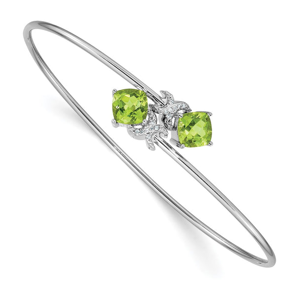 14K White Gold Bangle, .03ct Diamond Peridot