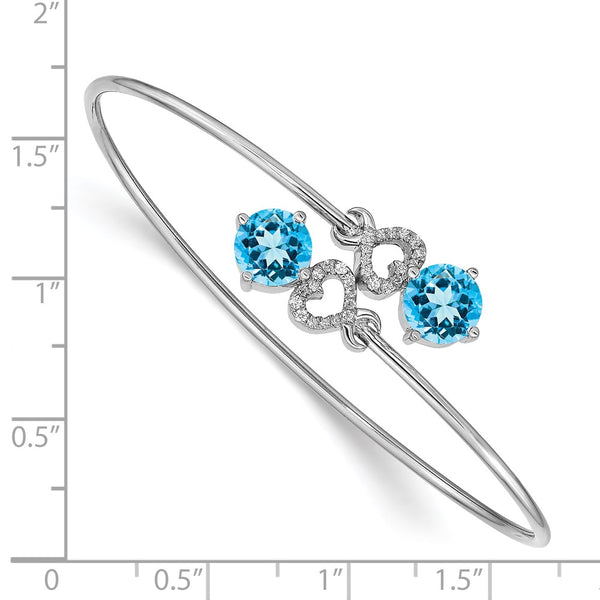 14K White Gold Bangle with Blue Topaz & Diamond Accents, 8mm
