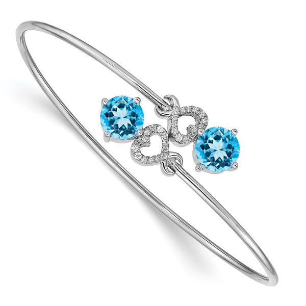 14K White Gold Bangle with Blue Topaz & Diamond Accents, 8mm