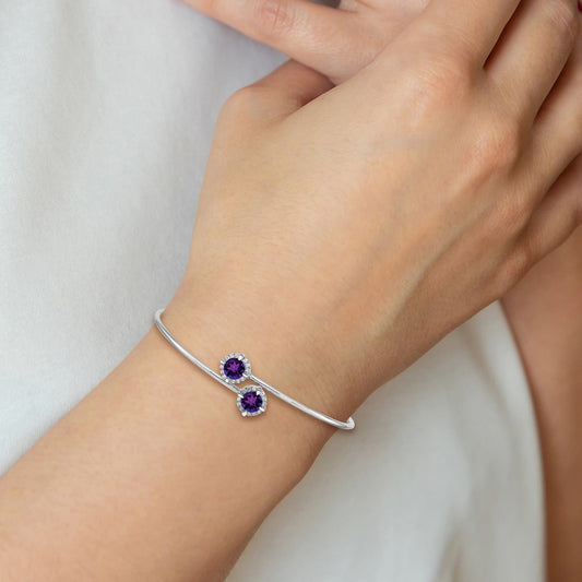 Exclusive 14K White Gold Bangle with Amethyst & Diamond Accents - Stylish Value!