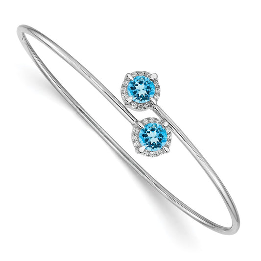 Exclusive 14K White Gold Bangle with Blue Topaz & Diamond Accents, Stylish