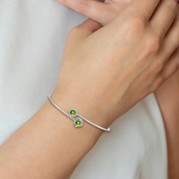14K White Gold Adjustable Bangle - Peridot Diamond Accents