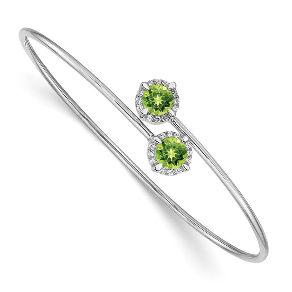 14K White Gold Adjustable Bangle - Peridot Diamond Accents