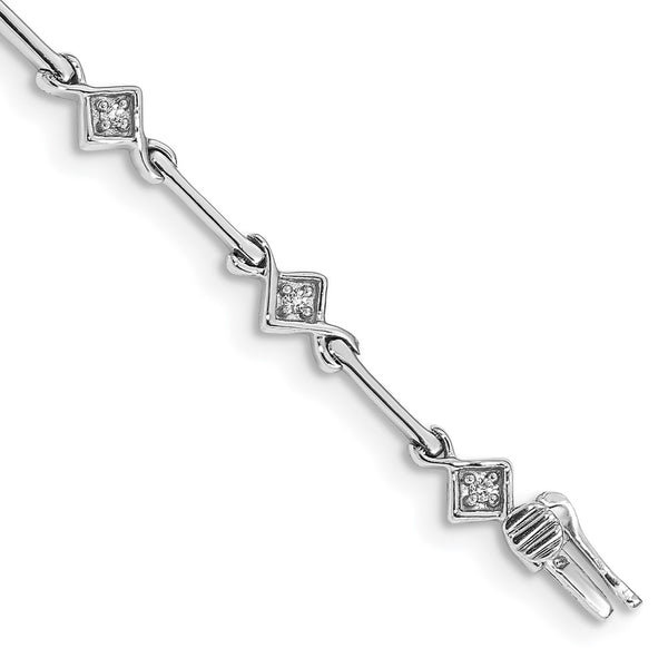 14K White Gold Diamond Link Bracelet - 7.5 Inches
