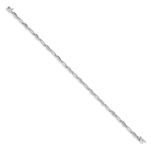 14K White Gold Oval Link Bracelet with Diamonds - 7.5 Inches