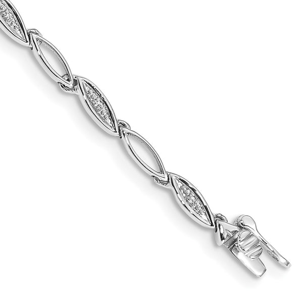14K White Gold Oval Link Bracelet with Diamonds - 7.5 Inches
