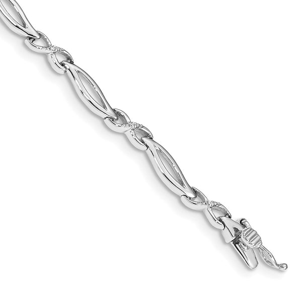 14K White Gold Infinity Link Bracelet with Diamonds - 7 Inches