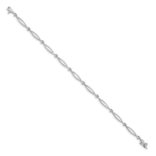 Buy Stylish 14K White Gold Heart & Oval Link Bracelet with Diamonds - 7.25"