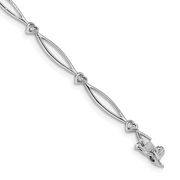 14K White Gold Heart & Oval Link Bracelet with Diamonds - 7.25"
