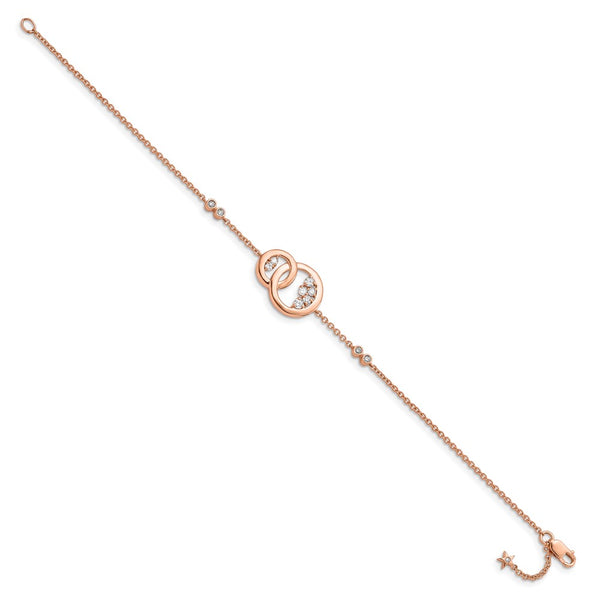 14K Rose Gold Diamond Double Circle Bracelet - 7 Inches