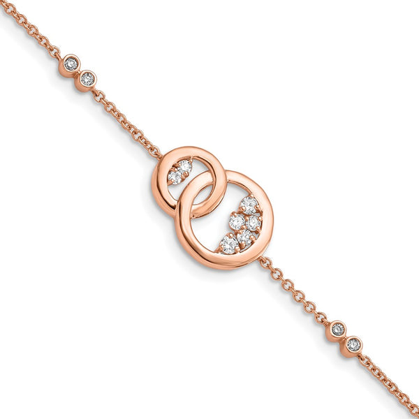 14K Rose Gold Diamond Double Circle Bracelet - 7 Inches