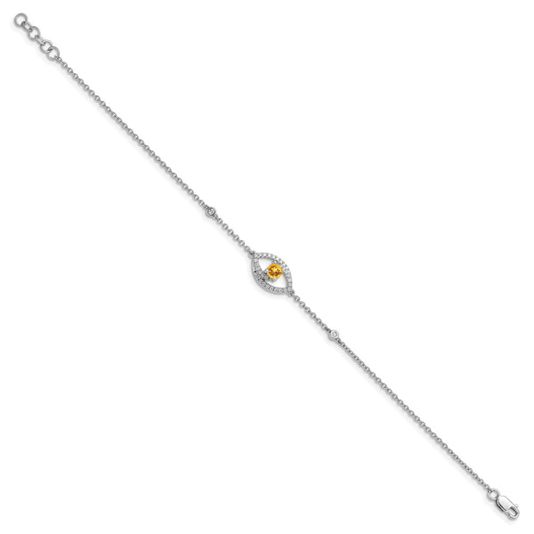 14K White Gold Bracelet with Diamonds & Citrine, 0.5-Inch Extension