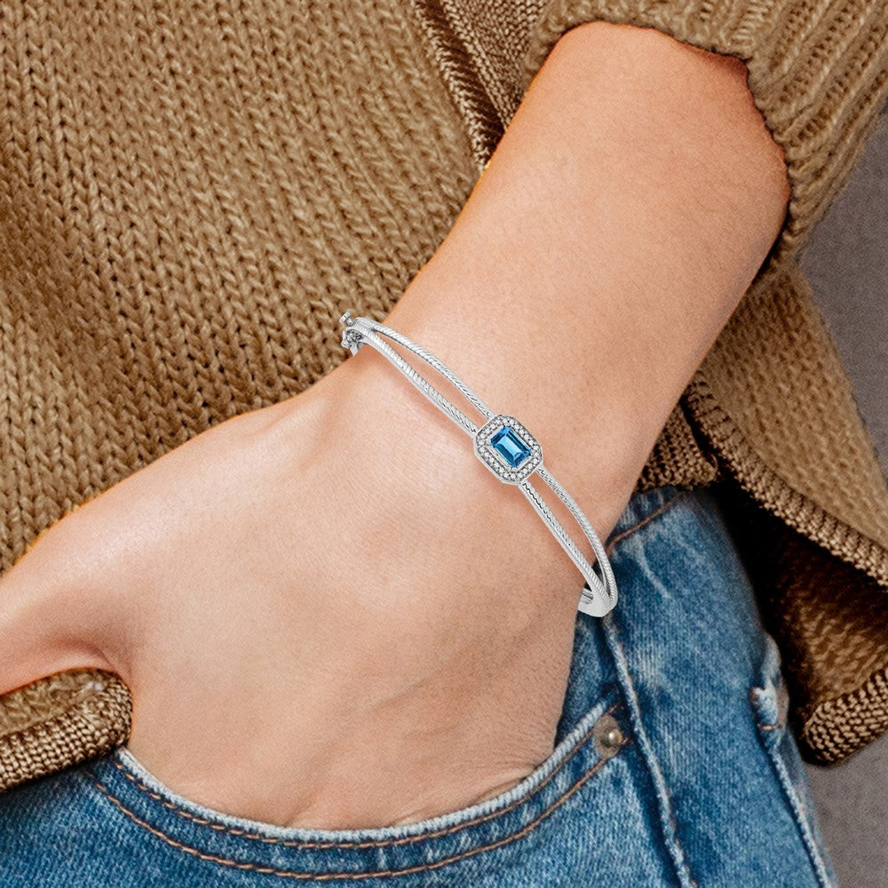 Shop Designer 14K White Gold Bangle with Emerald-Cut Blue Topaz & Diamonds