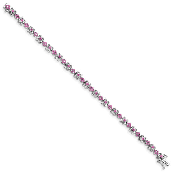 14K White Gold Bracelet with Created Pink Sapphire - 7.5"